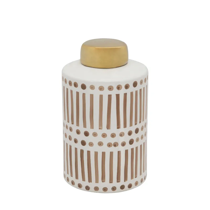 9" Jar W/ Gold Lid, Tan
