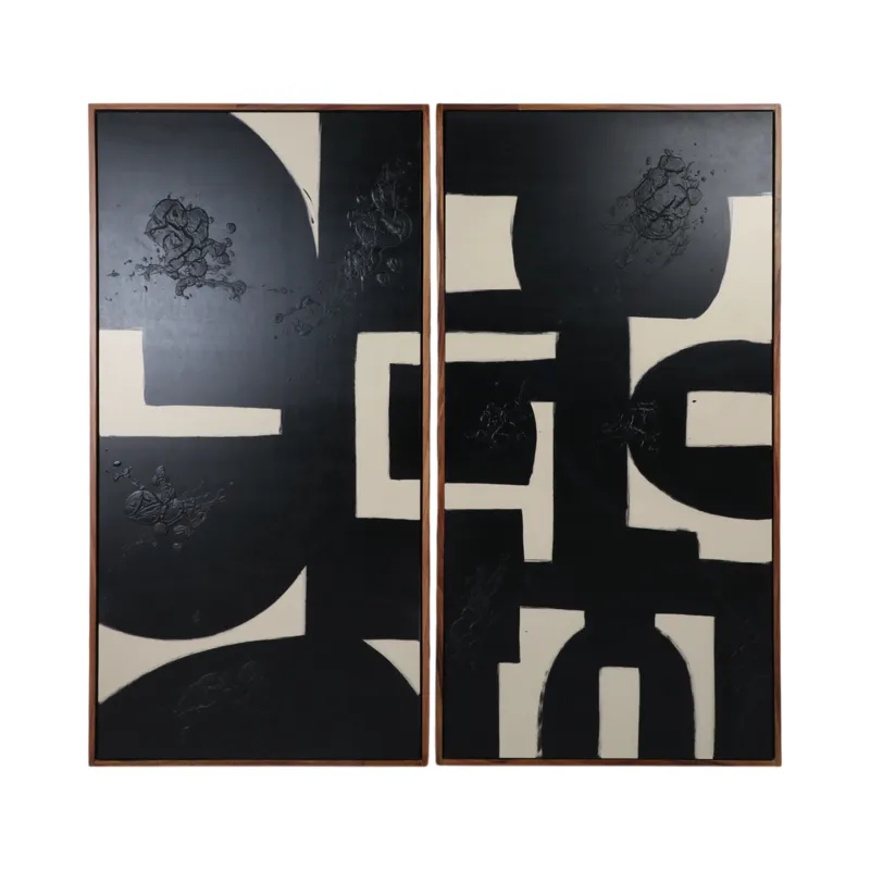 S/2 94x47 Hand Painted Black Geometric