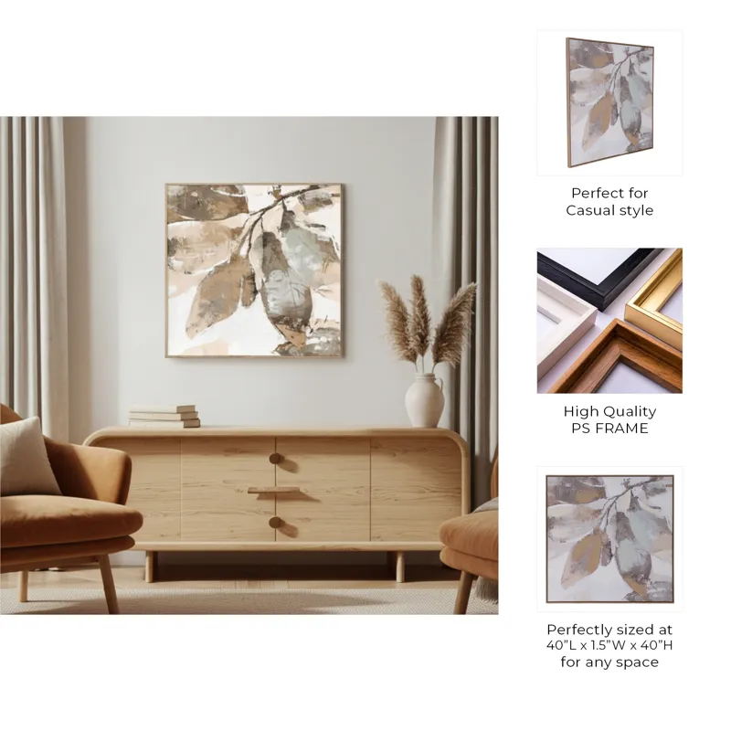 40x40\" Handpainted Fall Leaves, Brown