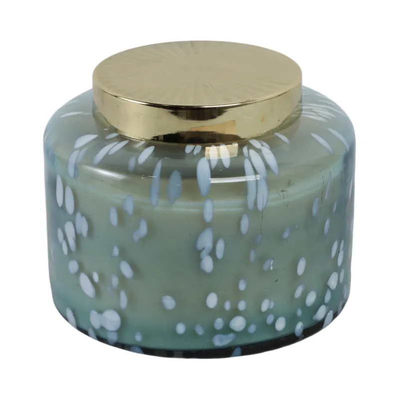 7\" 71 Oz Jasmine Speckle Lidded Candle, Blue/gold