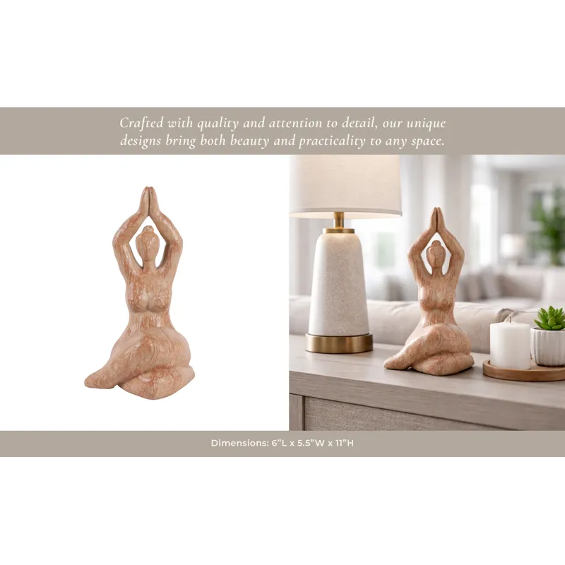 Ec Resin 11" Namaste Female Yoga Figurine, Brown