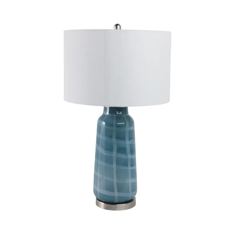 29x17\" Checkered Glass Table Lamp, Blue