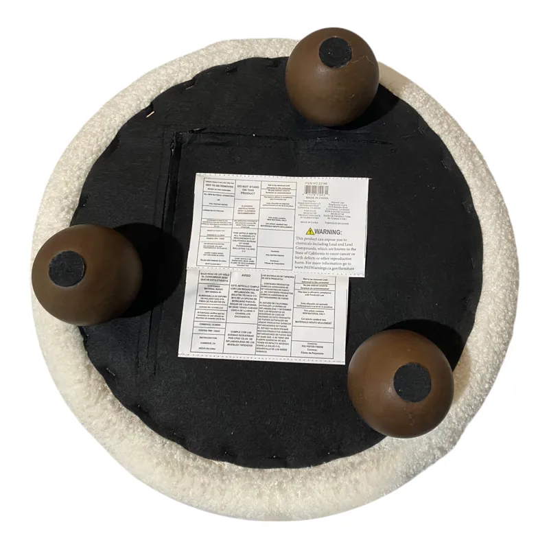 18x18\" Ribbed Teddy Ottoman W/ Ball Feet, Ivory