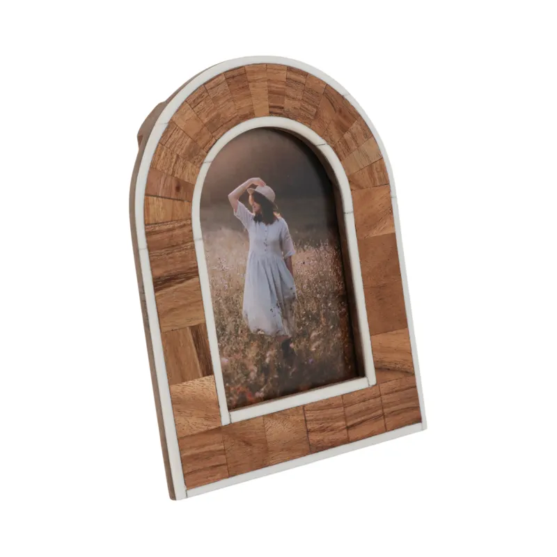 4x6 Wood Inlay Arch Photo Frame, Natural/ivory