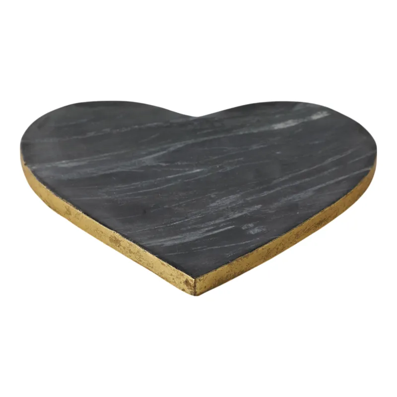 8x8\" Marble Heart Tray W/ Gold Edges, Black/white