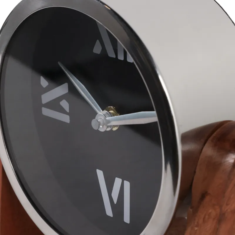 7x7\" Clock On Wood Base, Natural/silver