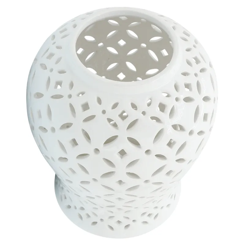 18" Cut-out Daisies Temple Jar, White