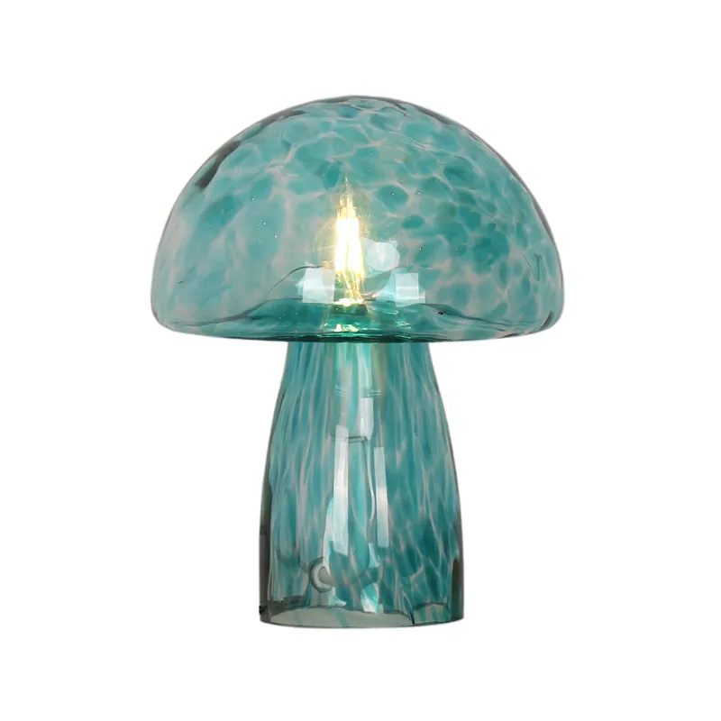 11\" Spotted Mushroom Lamp, Seafoam