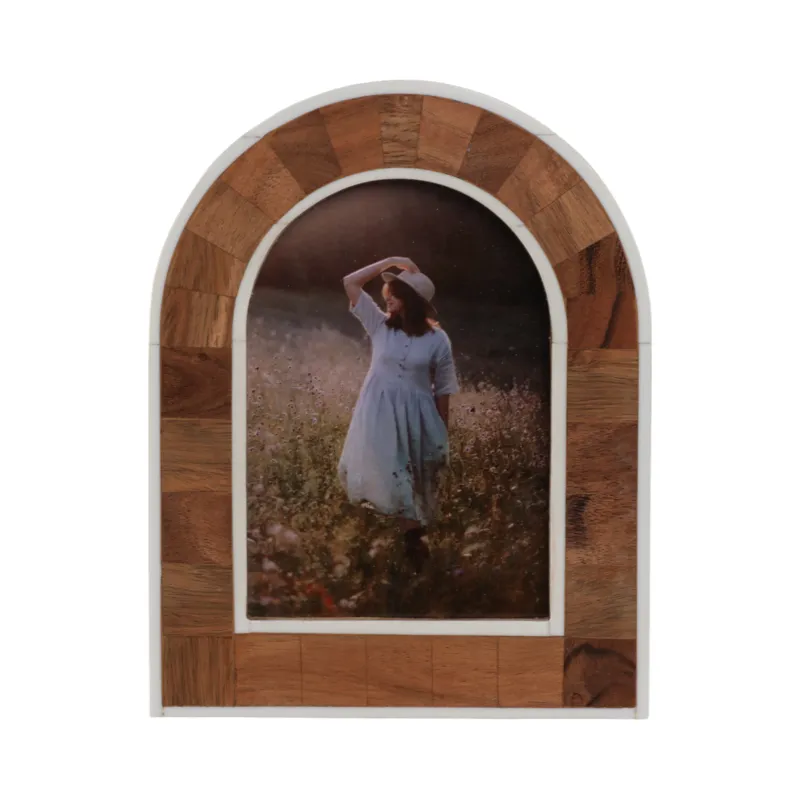 5x7 Wood Inlay Arch Photo Frame, Natural/ivory