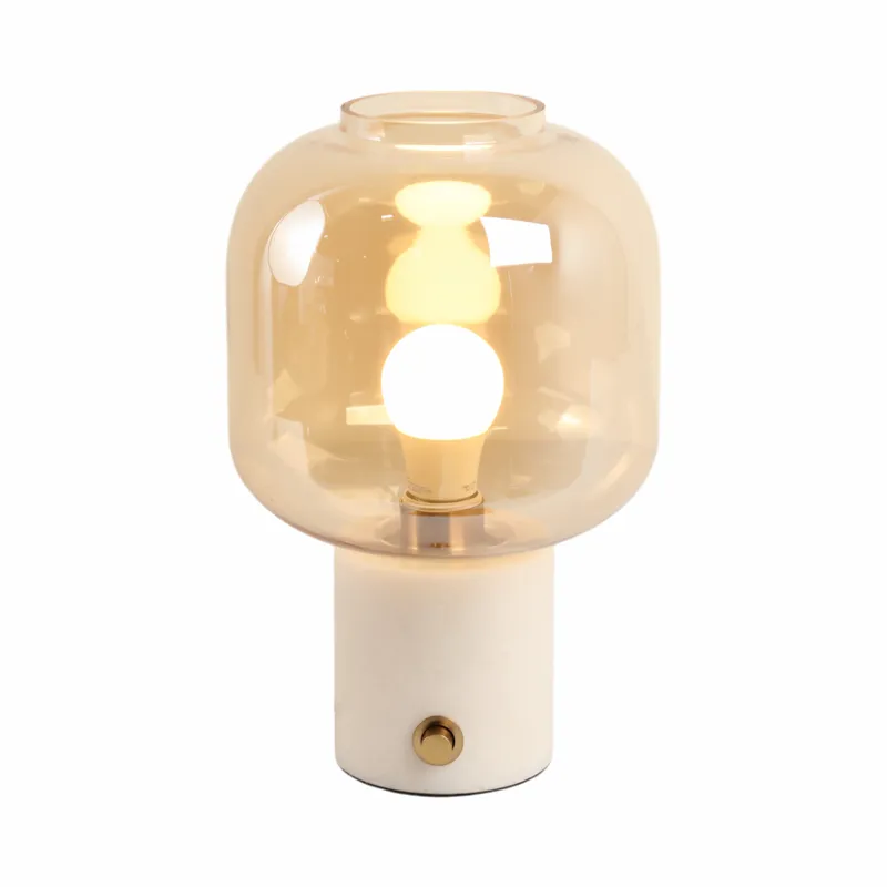 13x9\" Glass Shade On Marble Base With Switch, Whit