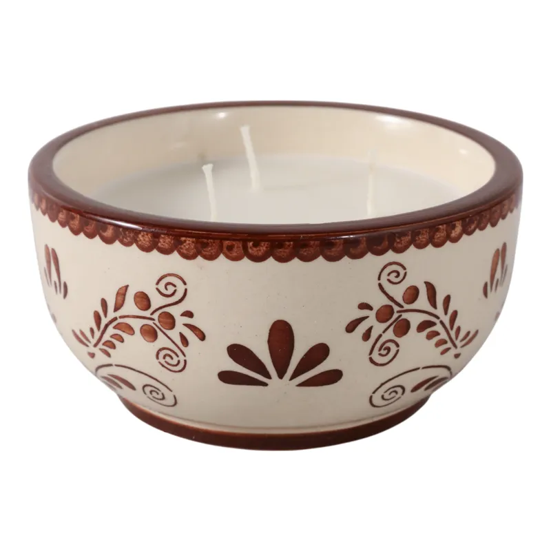 6\" 10 Oz Coffee Hand Painted Candle, Brown/ White