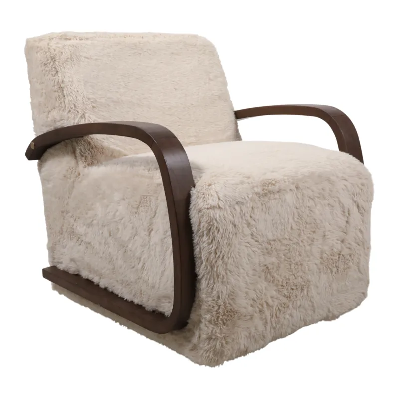 32x31" Faux Fur Accent Chair, Ivory/brown