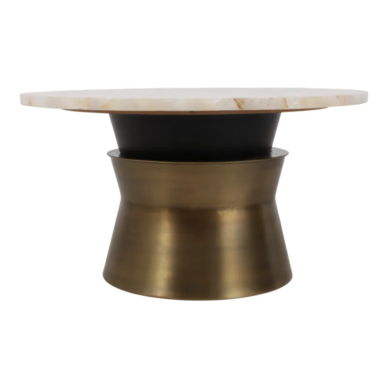 30x16\" Agate Top Metal Base Coffee Table, White/go