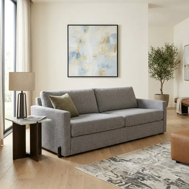 94x39" Modern Chenille Sofa, Gray/brown