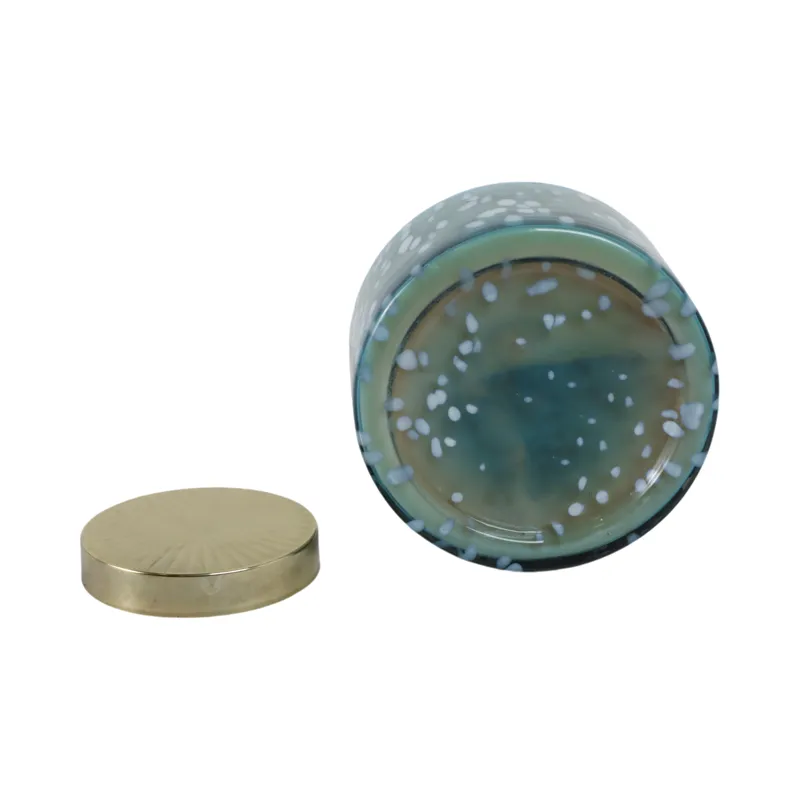 7\" 71 Oz Jasmine Speckle Lidded Candle, Blue/gold