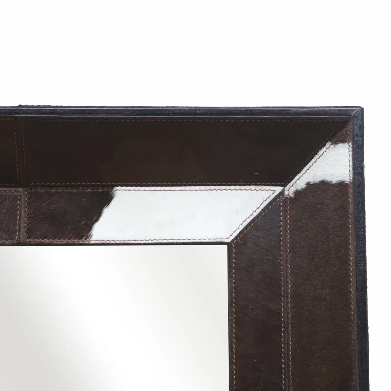 42x23\" Hair On Hide Cow Print Mirror, Brown/white
