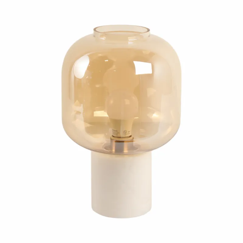 13x9\" Glass Shade On Marble Base With Switch, Whit