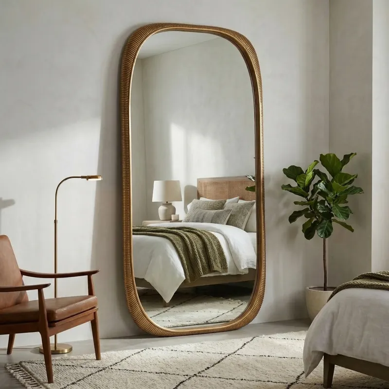 90x42" Ribbed Curved Mirror, Gold