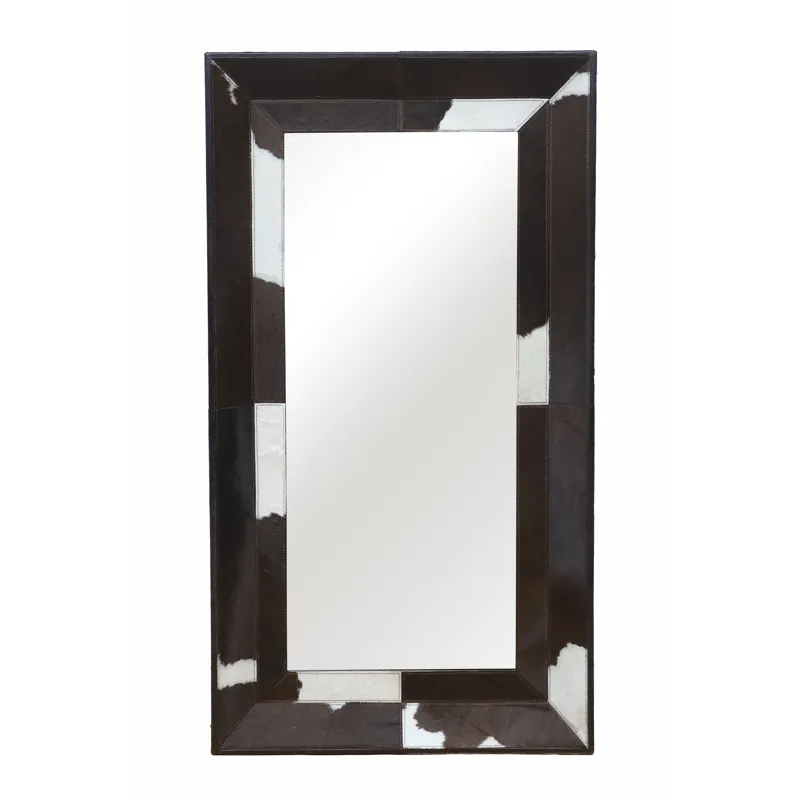 42x23\" Hair On Hide Cow Print Mirror, Brown/white