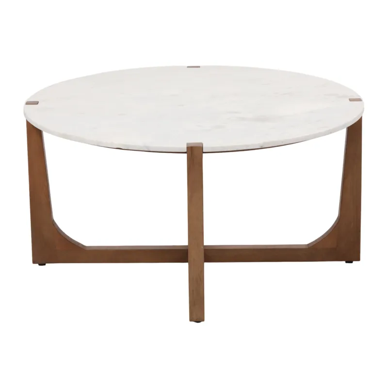 36x18\" Modern Marble Top Coffee Table, White/brown