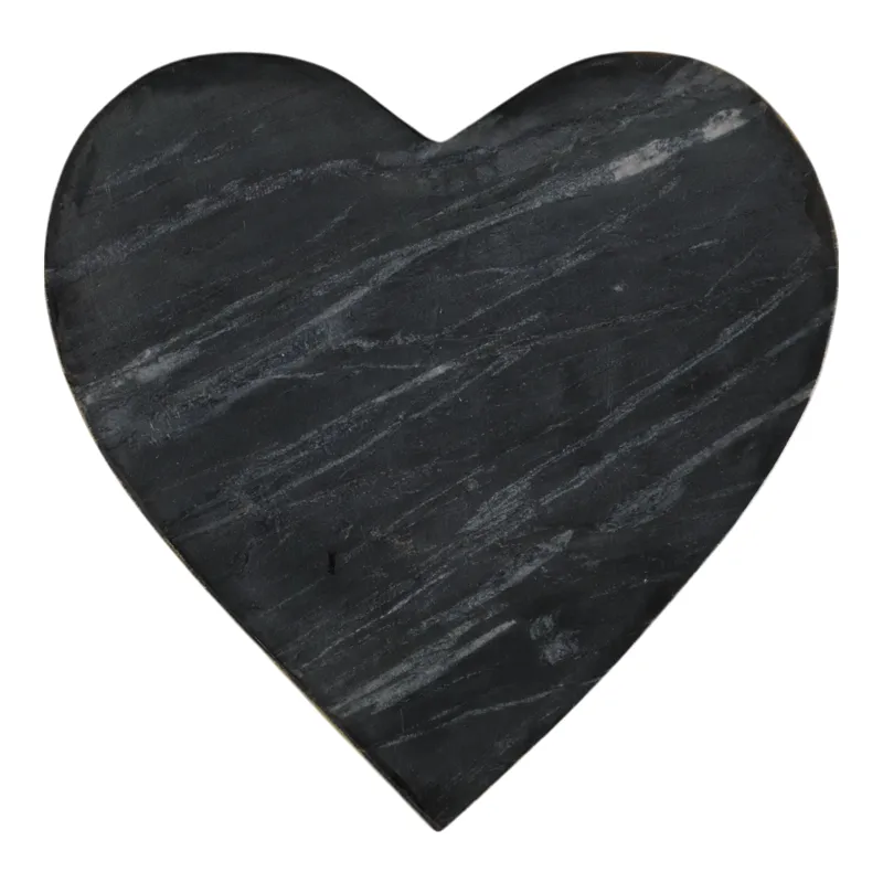 8x8\" Marble Heart Tray W/ Gold Edges, Black/white