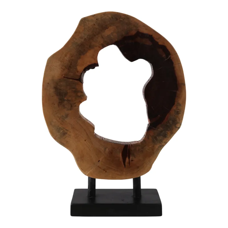19x14" Open Wood Disc On Stand, Brown/black
