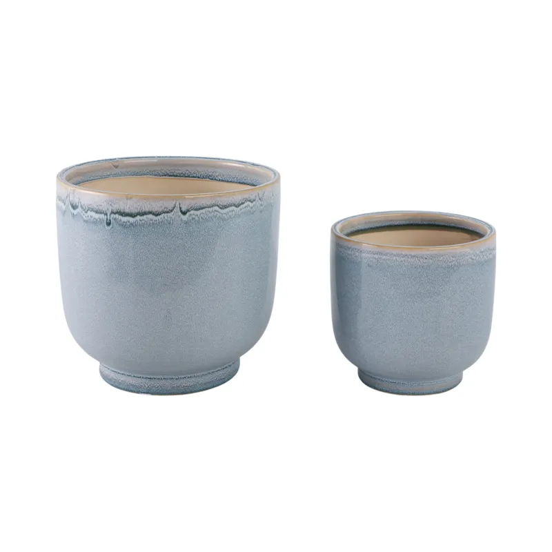 S/2 6/8\" Reactive Glazed Planters, Blue
