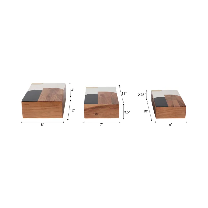 S/3 10/11/12\" Mid-century Boxes, Multi