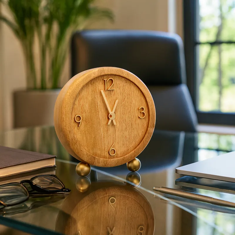 7x6\" Round Footed Clock With Brass Details, Natura