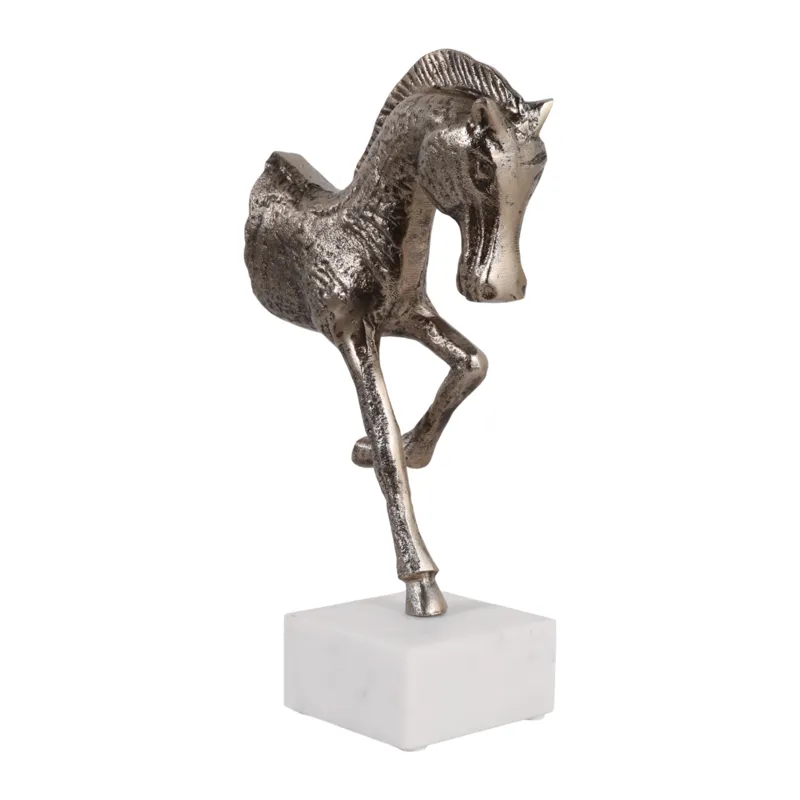 15x9" Galloping Horse On Marble Base, Antique Bras