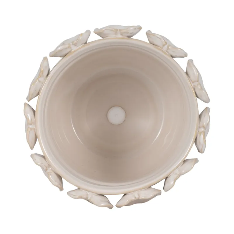 6\" Leaf Applique Planter, Cream