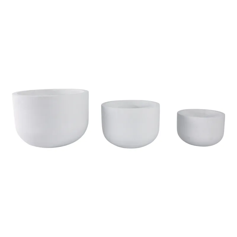 S/3 9/12/15\" Rounded Cement Planters, White