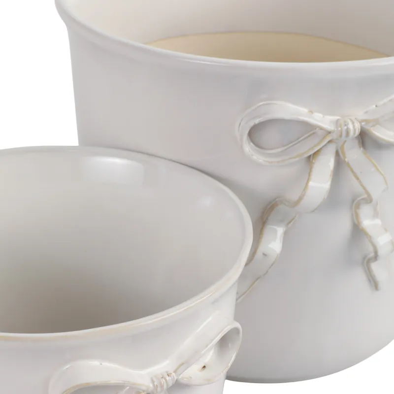 S/2 9/11\" Pretty Bow Planters, White