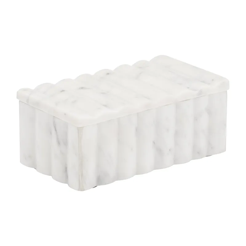 Ec 7x4" Marble Ridged Box, White