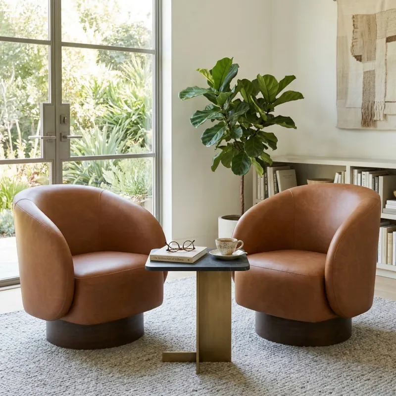 32x31" Faux Leather Swivel Accent Chair, Brown