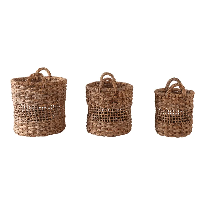 S/3 12/15/17\" Open Weave Banana Leaf Baskets, Natu