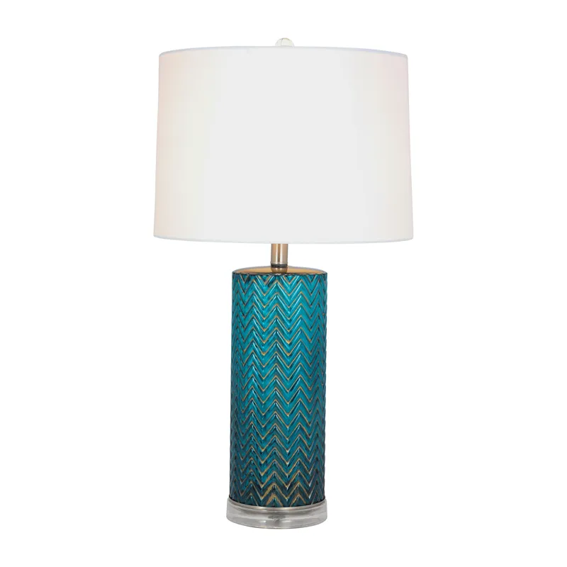 Glass 28\"  Chevron Table Lamp, Blue