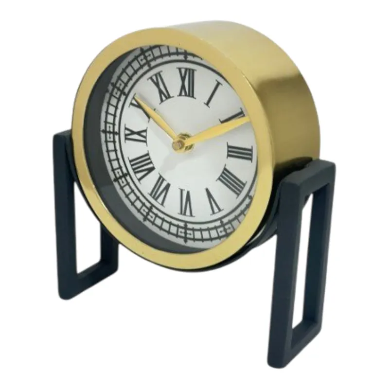 6\" Gld Blk Mtl Table Top Clock