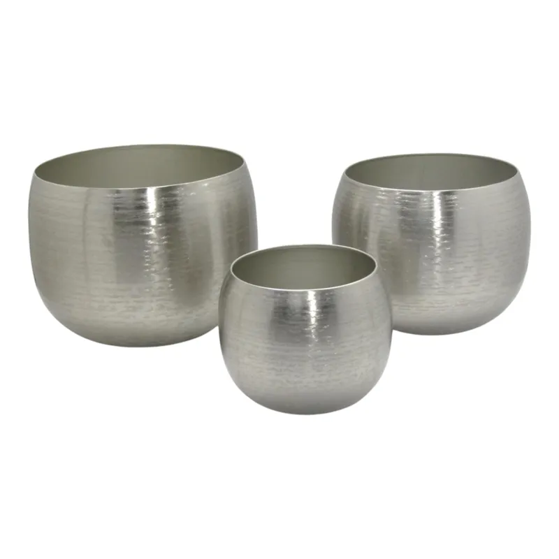 S/3 9/12/14\" Hammered Metal Planters, Silver