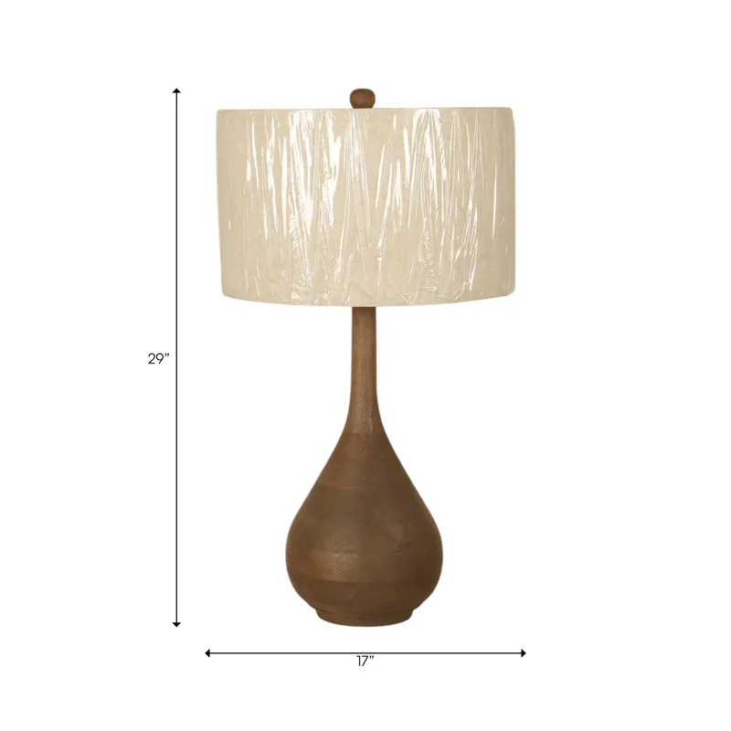 18" Wooden Table Lamp With Cotton Shade