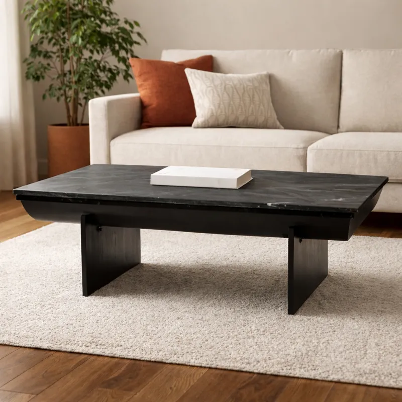 46x24\" Modern Marble Top Coffee Table, Black