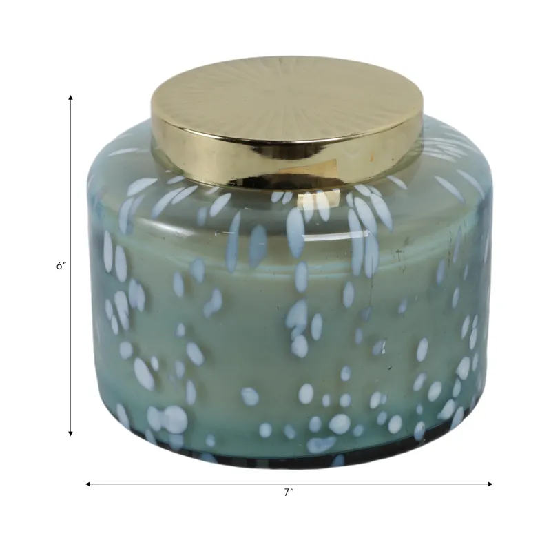 7\" 71 Oz Jasmine Speckle Lidded Candle, Blue/gold