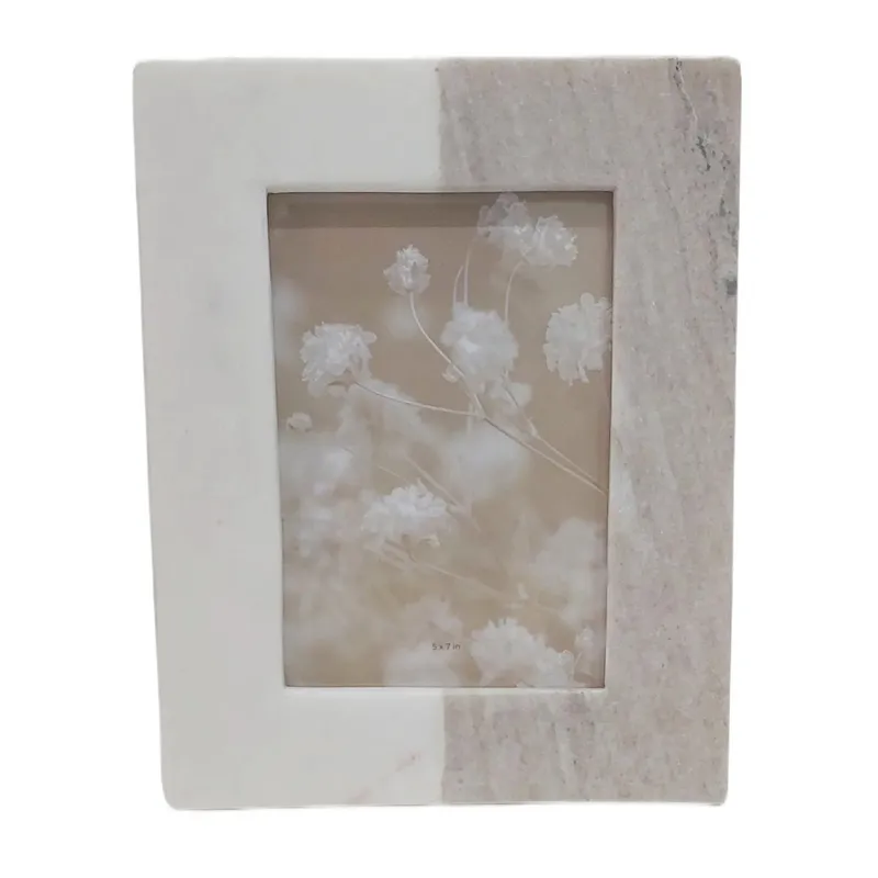 5x7 2-tone Marble Photo Frame, Beige/white