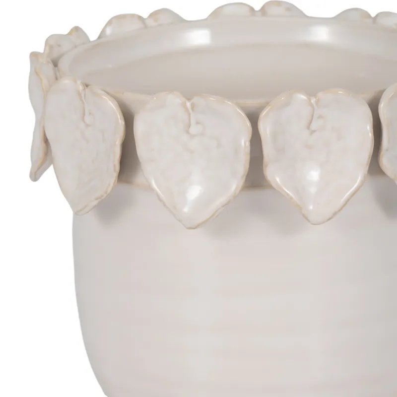 6\" Leaf Applique Planter, Cream