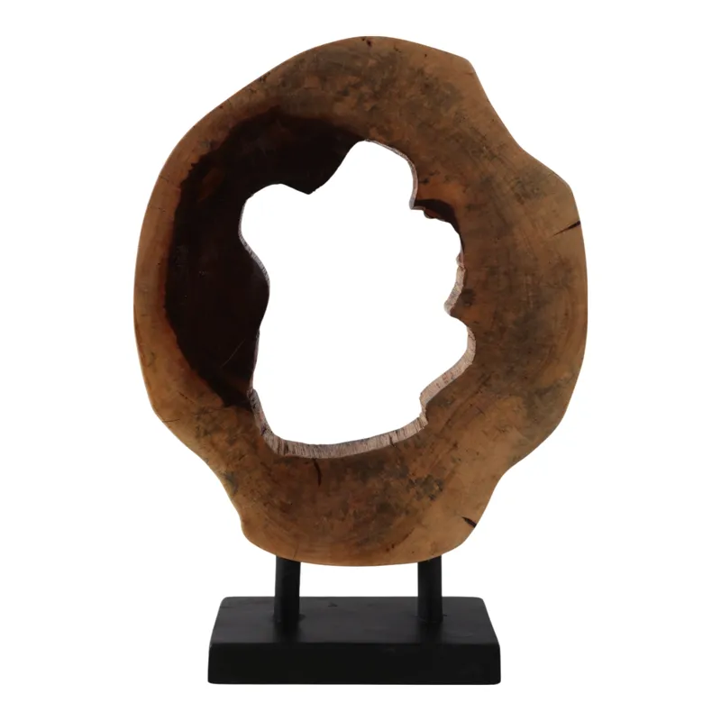 19x14" Open Wood Disc On Stand, Brown/black