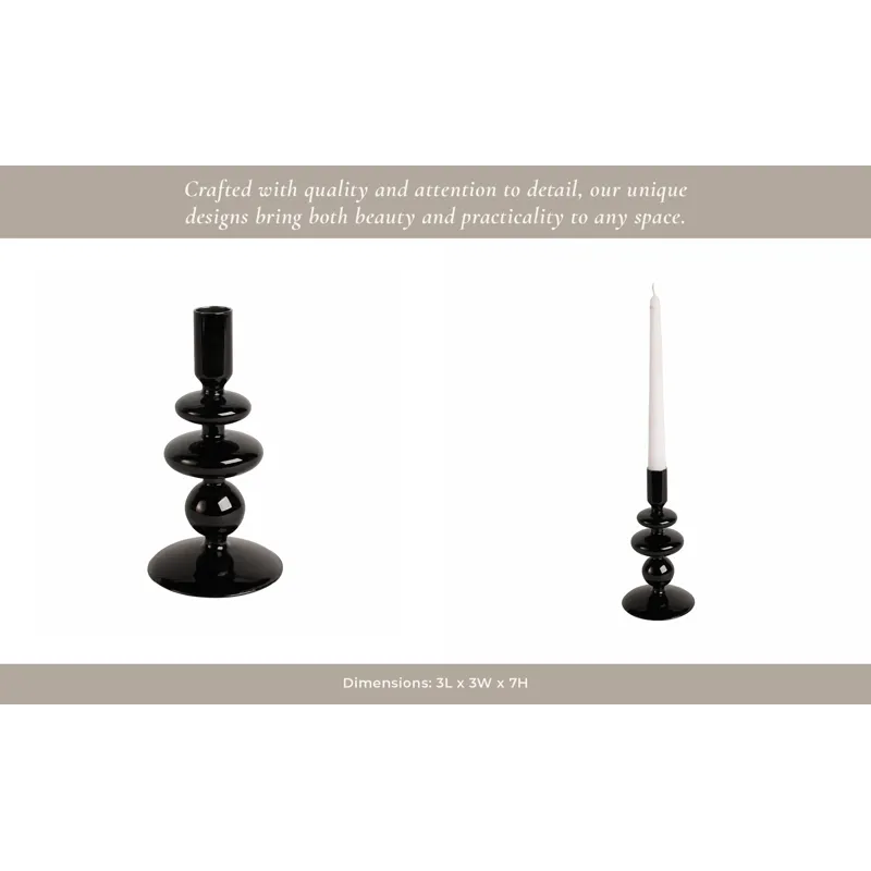 7\" Vintage Glass Taper Candle Holder, Black