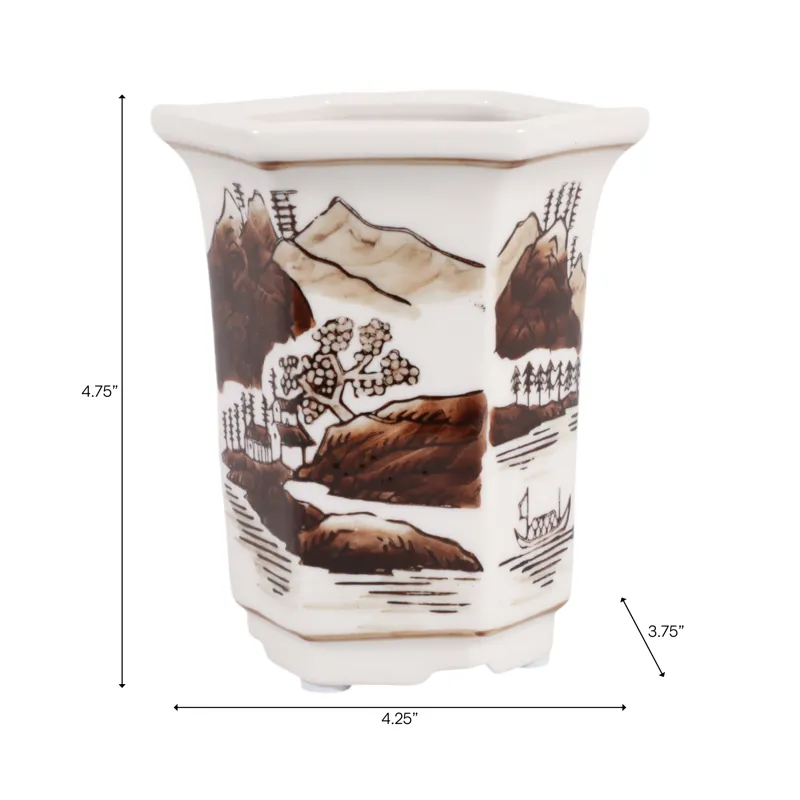 4\", 6oz Chinoiserie Candle, Brown/white