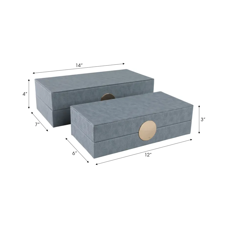 S/2 12/14\" Rectangular Faux Leather Boxes, Blue
