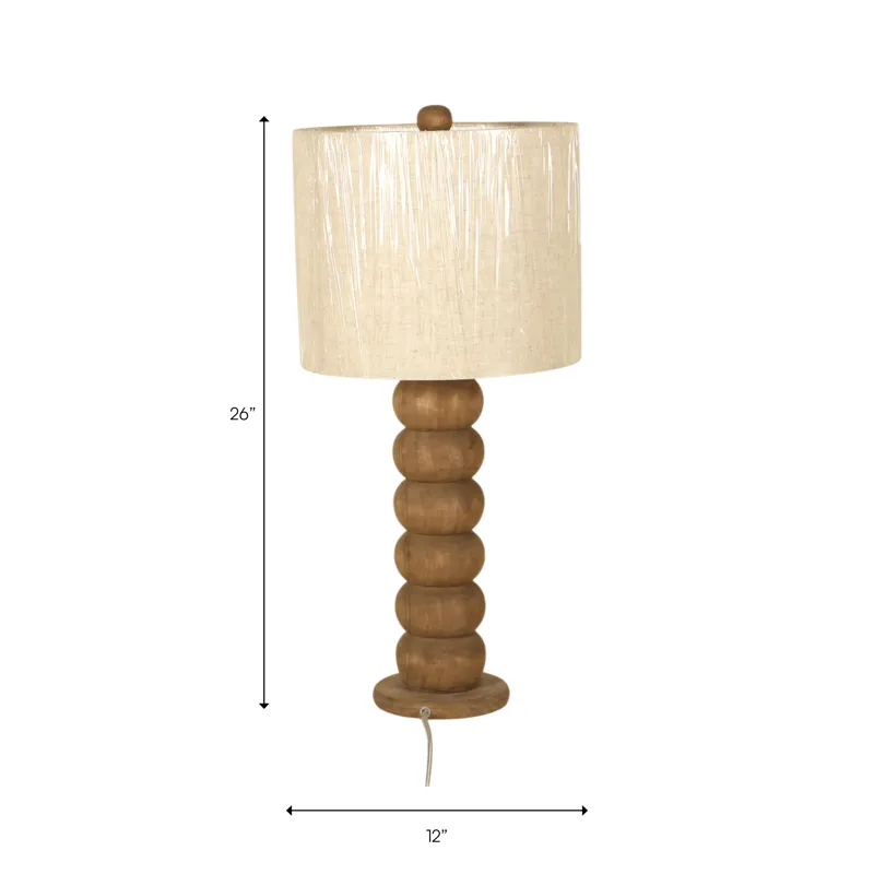 15" Wooden Table Lamp With Cotton Linen Beige Shad