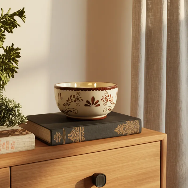 6\" 10 Oz Coffee Hand Painted Candle, Brown/ White